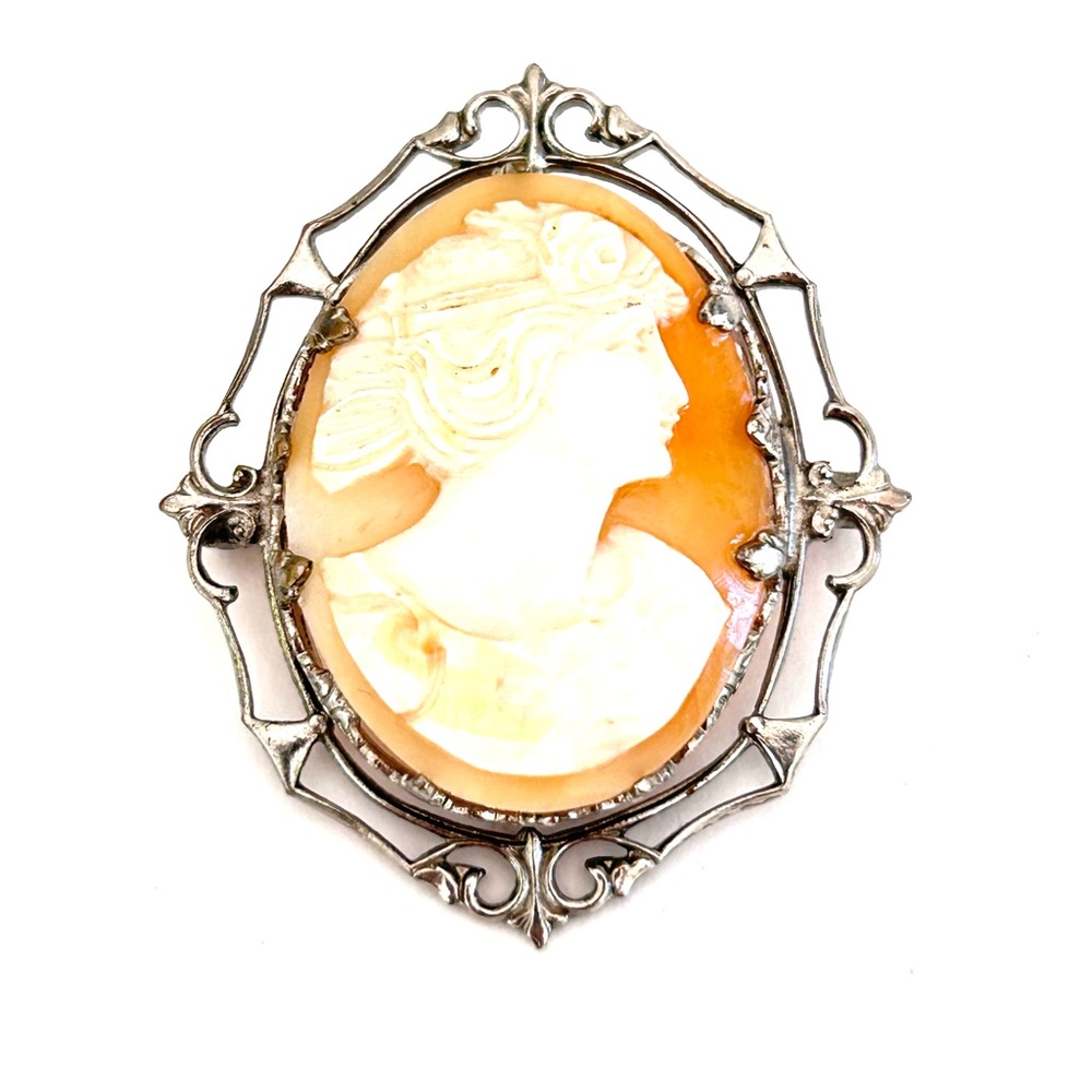 Antique Victorian Shell Cameo Brooch Pin Hook Clasp